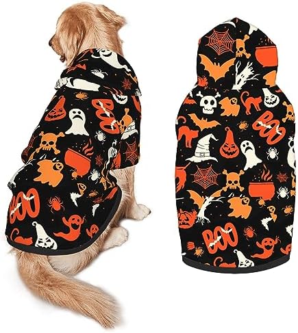 Halloween Dog Costume, Pumpkin Ghost Print Hoodie Winter Halloween Cosplay Clothes Sweaters Outfits Pullover Pets' Sweatshirt Hoodies with Pocket for Medium Large Dogs-XL by PAUSEBOLL