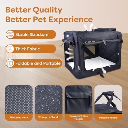 JESPET 3 Door Soft Dog Crates Kennel, Collapsible Travel Pet Carrier