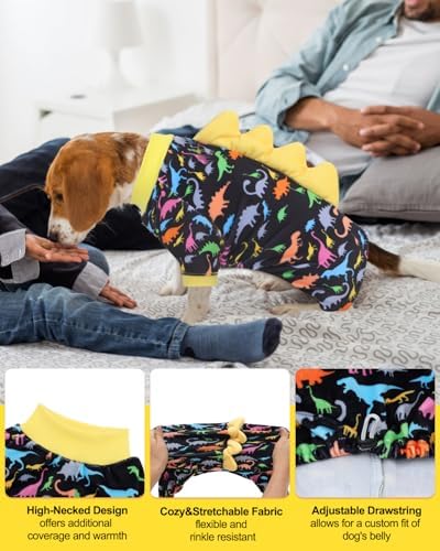 CuteBone Dinosaur Costume Dog Pajamas, Stretchy Spandex Crystal Velvet Sleepwear Coat for Small Dogs, Soft & Warm Pet Outfit Clothes for Cold Weather, Cozy Pullover Design COSP01M - Image 3