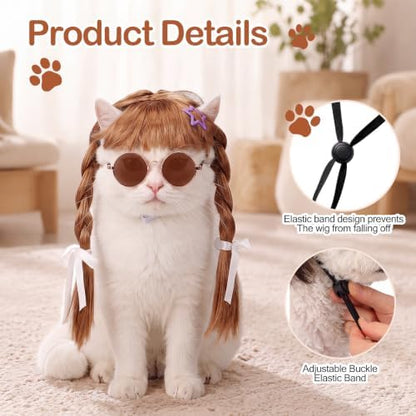 6 Pcs Funny Cat and Dog Wigs with Hairpin Glasses, Retro - Image 4