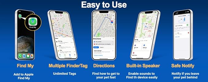 PawsPath GPS Tracker Collar, Unlimited Range Waterproof Pet Cat Dog Anti-Lost Device Smart Locator Tracking GPS Pet Tracker Collar for Apple iOS FindMy (Blue, Small)