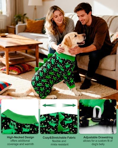 CuteBone Dinosaur Costume Dog Pajamas, Stretchy Spandex Crystal Velvet Sleepwear Coat for Small Dogs, Soft & Warm Pet Outfit Clothes for Cold Weather, Cozy Pullover Design COSP14XXL - Image 3