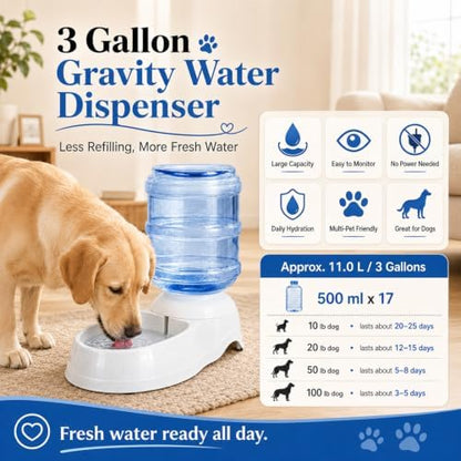 Pet Water Dispenser Station for Large Dogs and Cats,3 Gallon/11L Gravity Automatic Feeder, Cat Dog Water Fountain, Dog Water Bowl Dispenser,Large Breed Dog Drinking Fountain