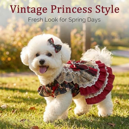 Dog Dress, Vintage Gothic Princess Dog Dress, Multi-Layer Ruffle Skirt with Statement Bow & Pendant Detail, Girl Dog Clothes for Birthday, Wedding, Party, Photoshoot(XL) - Image 4