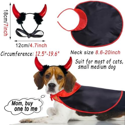 Halloween Medium Dog Costume 2PACK Cute Cat Dog Cape Cosplay Devil Hat Headband Adjustable Vampire Cloak Demon Hair Hoop Funny Pet Cape Outfits for Medium Large Dogs Holiday Dress Supplies - Image 3
