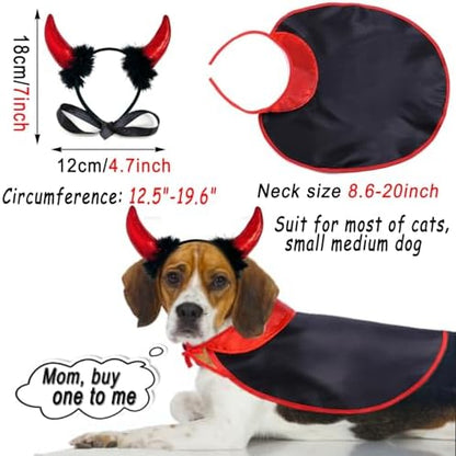 Halloween Medium Dog Costume 2PACK Cute Cat Dog Cape Cosplay Devil Hat Headband Adjustable Vampire Cloak Demon Hair Hoop Funny Pet Cape Outfits for Medium Large Dogs Holiday Dress Supplies - Image 3