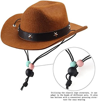 Yewong Pet Cowboy Costume Accessories - Dog Cat Pet Size Cowboy Hat and Bandana Scarf West Accessories for Puppy Kitten Party Festival and Daily Wearing Set of 2 (Coffee) - Image 3