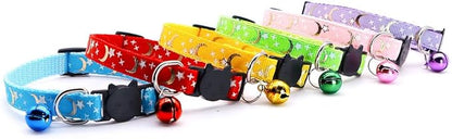 Reflective Cat Collars Breakaway with Bell 2-Pack Girl Boy Pet Kitten Collar with Star Moon Patetrn Adjustable 7.5-12.5 Inch (Red)