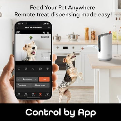 Geeni Pet Treat Dispenser Camera, 2K HD Wi-Fi Enabled, Auto-Follow, White