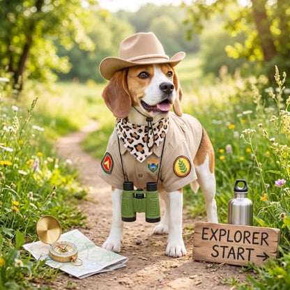4 Pcs Halloween Dogs Safari Explorer Costume Set Outfit for Pet Cats, M - Image 5