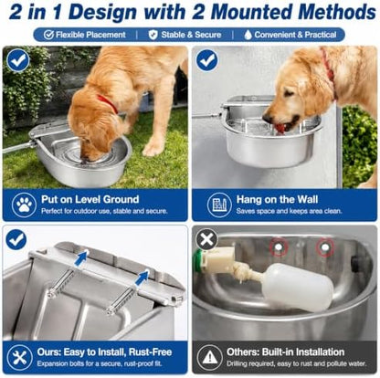 FHTONGE 304 Stainless Steel Automatic Dog Water Bowl Dispenser with Outfall