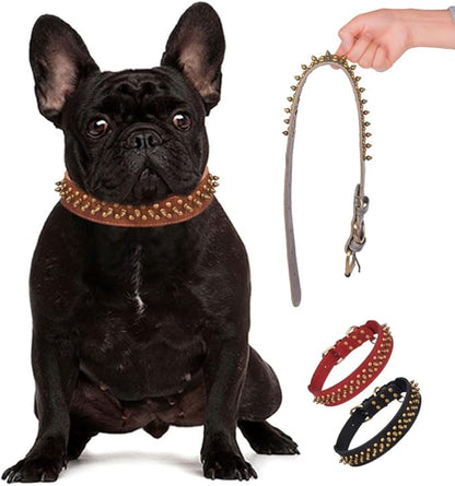 Spiked Dog Collar Soft Pu Leather Mushrooms Rivet Spike Studded Puppy Adjustable Pet Collars for Small Breeds (S, Brown2)