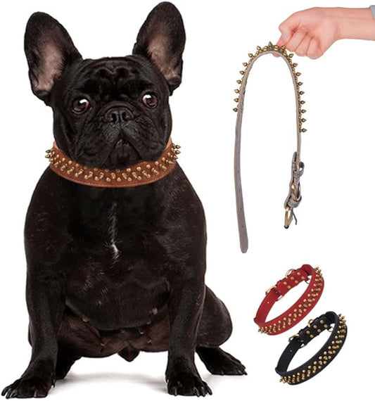 Spiked Dog Collar Soft Pu Leather Mushrooms Rivet Spike Studded Puppy Adjustable Pet Collars for Small Breeds (XS, Red2)