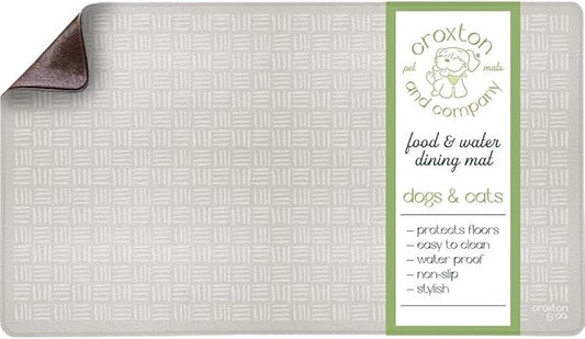 CROXTON & CO. Non-Slip Faux Leather Pet Feeding Mat for Dog Bowls | Large Bowl Mat for Food and Water | Durable, Easy-to-Clean Pet Food Mat for Floors | Size: 16.5"x28"