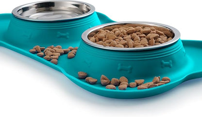Hubulk Pet Dog Bowls 2 Stainless Steel Dog Bowl with No Spill Non-Skid Silicone Mat + Pet Food Scoop Water and Food Feeder Bowls for Feeding Small Medium Large Dogs Cats Puppies (Extra Large, Green)