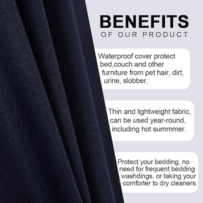 DUJUIKE Waterproof Bed Cover for Dog and Cats,Pet Hair Resistant Bed Sheet Cover, Protective Bed Liner Cover with 100% Waterproof Breathable Thin Fabric (Dark Navy, Super King 90 * 118 inch)