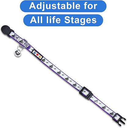 Pawtitas Glow in The Dark Cat Collar with Breakaway Safety Buckle & Bell Adjustable Kitten Collar, Purple