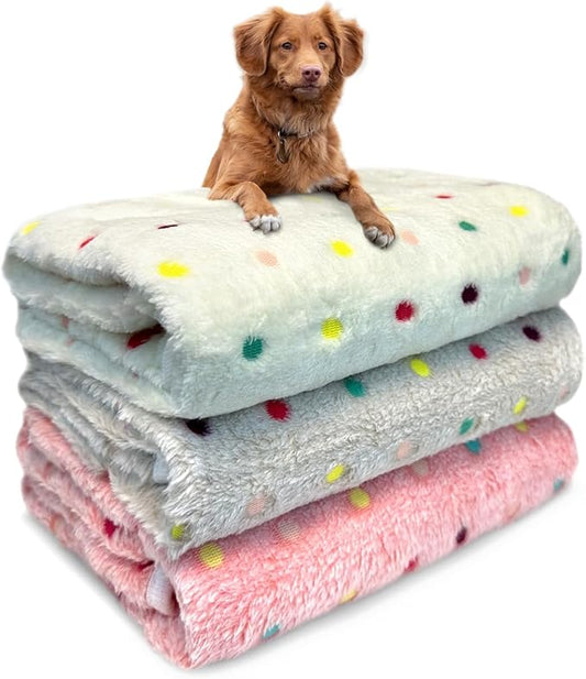 Dog Blankets for Medium Large Dogs, 3 Pack Washable Pet Throw 41" x 31", Fuzzy Soft Puppy Cover for Kennel Crate Bed
