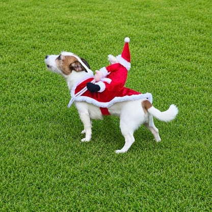 Santa Rider Pet Halloween Costume with Plush Santa Doll- Small to Medium-Large Breed Funny Clothes Outfit Apparel (Small) - Image 5