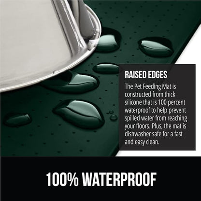 GORILLA GRIP 100% Waterproof Raised Edge BPA Free Silicone Pet Feeding Mat, Dog Cat Food Mats Contain Spills Protects Floors, Placemats for Cats and Dogs Water Bowl, Pets Accessories 18.5x11.5 Green