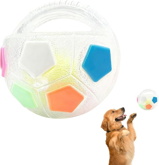 Dog Calming Ball with Handle, Interactive Ball for Pet Dogs Playing, Built-in Yellow Tennis Balls and Squeaky Sound for Small Medium Large Dogs (Clear with Tennis Balls Inside)