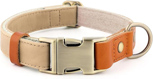 Plutus Pet Genuine Leather & Hemp Dog Collar – Adjustable Heavy Duty Pet Collar with Quick Release Metal Buckle, Soft & Stylish for Puppy and Small, Medium, Large Dogs (Beige, S)