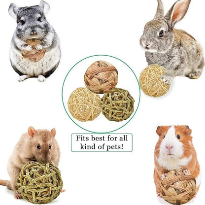 SunGrow Assorted Rabbit & Cat Chew Balls, Teething Activity Toy for Pocket Pets, Improves Dental Health, Environment Friendly, Stress Reliever (Assorted Rabbit Chew Balls, 6 Pcs)