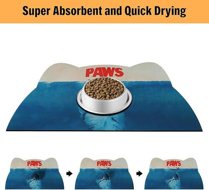 Cat Food Mat - Pet Feeding Mat for Floor, Non-Slip, Waterproof, Super Absorbent, Easy to Clean, Blue, Cat, Dog 12.2''x19.7''