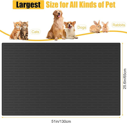 51.2"x25.6"(130cm×65cm) Largest Dog Food Mat, XXXXL Silicone Dog and Cat Mat for Food and Water Bowls, Thinken Waterproof Non-Slip XXXL Pet Feeding Mat for Floors, Light Gray