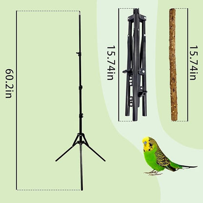 kathson 28-60inches Height Adjustable Bird Perch, Pepperwood Parrot Perch Stand, Multi-Purpose Bird Perches for Indoor and Outdoor Use, Designed for Small Medium Birds