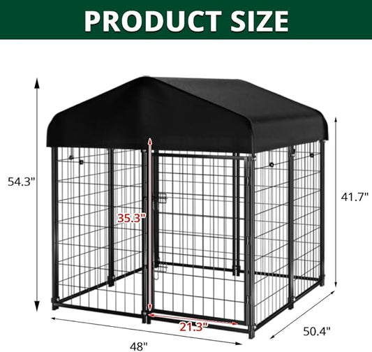Dog Kennel Outdoor with Roof, 4'x4.2'x4.5' Welded Wire Dog Enclosures for Outside, Heavy Duty Dog Crate with UV-Resistant Waterproof Cover