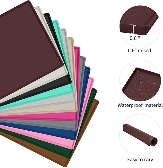 Dog Food Mat,Silicone Waterproof Food Tray,Non Slip Pet Bowl Mats Placemat,0.6" Raised Edge,Suitable for Most Small and Medium Sized Pets,18.5" x 11.5"