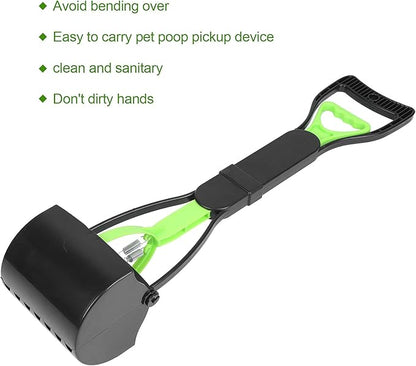 Pet Pooper Scooper, Long Handle Folding Poop Scoop, Stable Jaw Scoop Easy for Small Pet Poop, Pick Up Animal Waste Dog Puppy Cat Waste Picker Cleaning Tools Outdoor Dog Pooper Scooper(green+black)