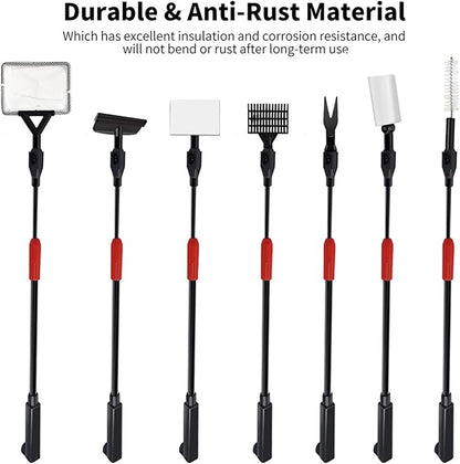 Aquarium Cleaning Tools, 7 in 1 Fish Tank Cleaning Kit with Adjustable Long Handle,Aquarium Sponge Brush, Scraper Cleaner,Fish Net,Tube Brush,Fork,Gravel Rake for Fish Tank Cleaner