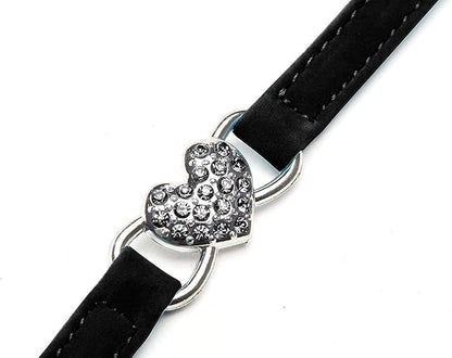 CHUKCHI Pink Soft Velvet Safe Cat Adjustable Collar with Crystal Heart Charm and Bells 8-11 Inches(Black+Pink)