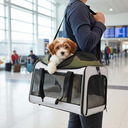 Cat Carrier Dog Carrier Airline Approved, Pet Carrier for 2 Cats Small Medium Dogs, Soft Cat Carrier 18x15x15 with Foldable Bowl & Washable Pad, TSA Approved Dog Carriers by Luniko Shop (Cream)