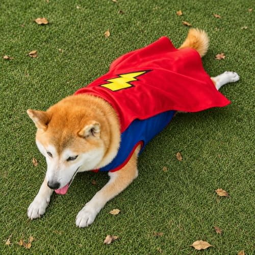 Mighty Supa Man Pet Halloween Costume with Cape - Medium Breed Dog Funny Clothes Outfit Apparel (X-Large) by POPERIE