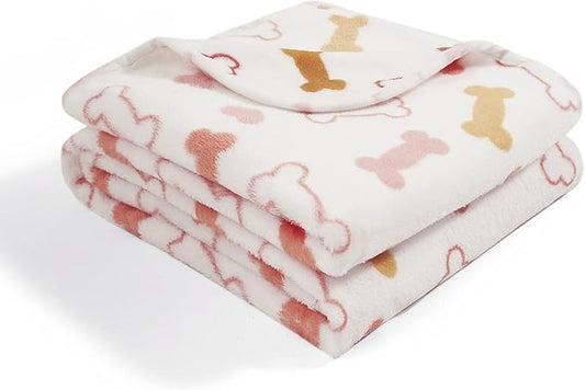Allisandro Luxurious Dog Blanket, 350 GSM Super Fuzzy Microplush Fleece Pet Blankets for Small Medium Large Dogs and Cats, White Bone, 64 × 40 Inches