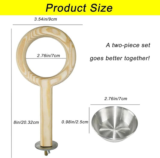 ASOCEA 2 Pack Bird Perch Feeding Cup, Bowls for Cage Wooden Perch Stand Hanging Bowls for Bird Cage Accessory Parrot Wood Perch Stand Toy for Parakeet Lovebird Cockatiel Budgie