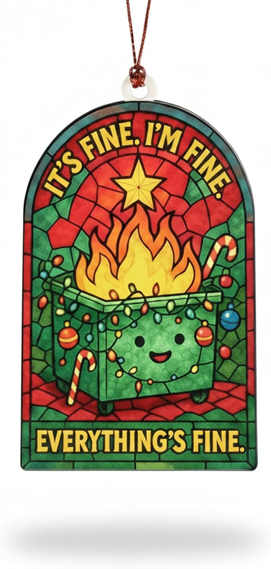 Dumpster Fire Ornament 2025, Funny Christmas Ornaments, Unique Tree Hanging Decoration, Everything's Fine Ornaments for Christmas Tree Decoration, Dumpster Fire Gifts for Family Friends Coworkers