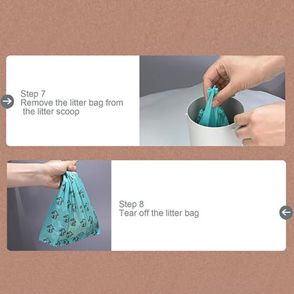 Cat Litter Scoop with Integrated Detachable Deep Shovel – Leakproof Pooper Scooper for Cat with Waste Box & 6 Rolls Odor-Control Litter Bags, Large Capacity Portable Cats Litter Disposal System