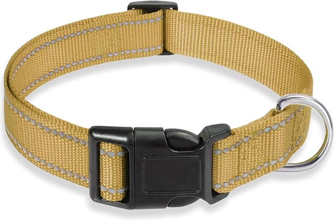 Reflective Dog Collar with Buckle Adjustable Safety Nylon Collars for Small Medium Large Dogs, Brown XL