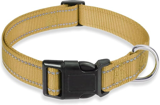 Reflective Dog Collar with Buckle Adjustable Safety Nylon Collars for Small Medium Large Dogs, Brown XL