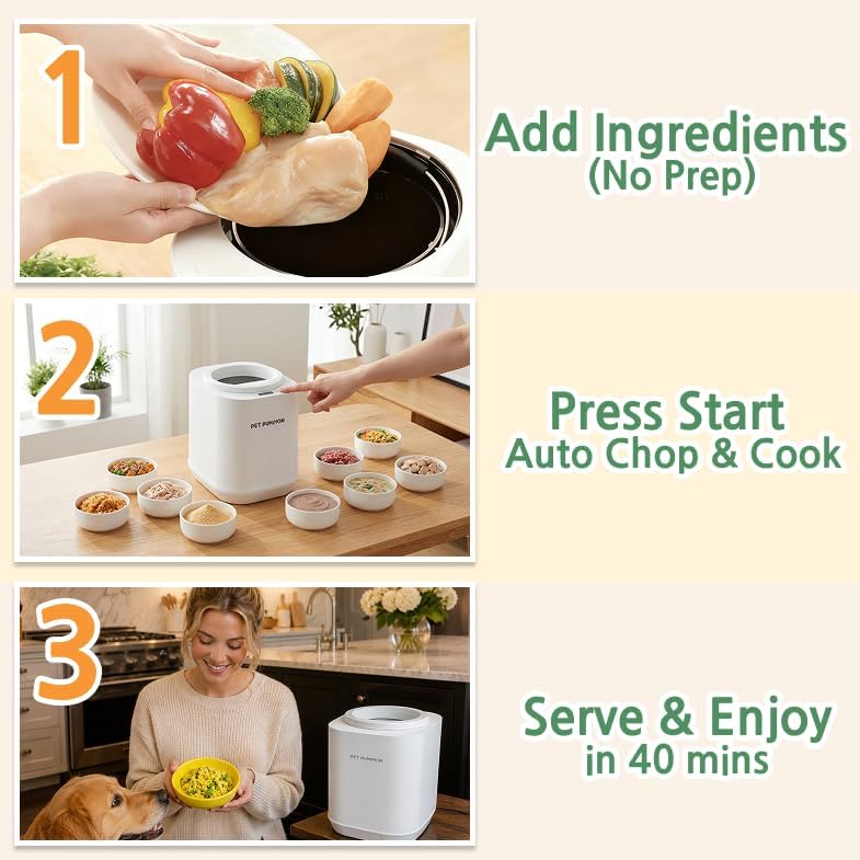 Pet Food Maker for Dogs & Cats, 4L Capatity, Automatic Machine No Chopping Needed,1-Touch Steam & Stir Feeding Supply, Effortless Meal Prep, 5 Cooking Modes for 8 Textures