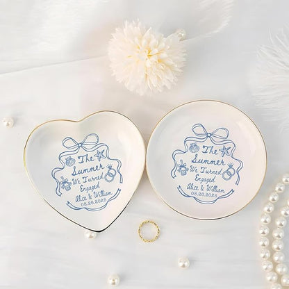 Personalized Ring Dish Engagement Gift, Whimsical Doodle Engaged Ring Holder, Custom Wedding Jewelry Dish, Jewelry Tray Gifts for Newly Engaged Couple Her Bride Wife Bestie