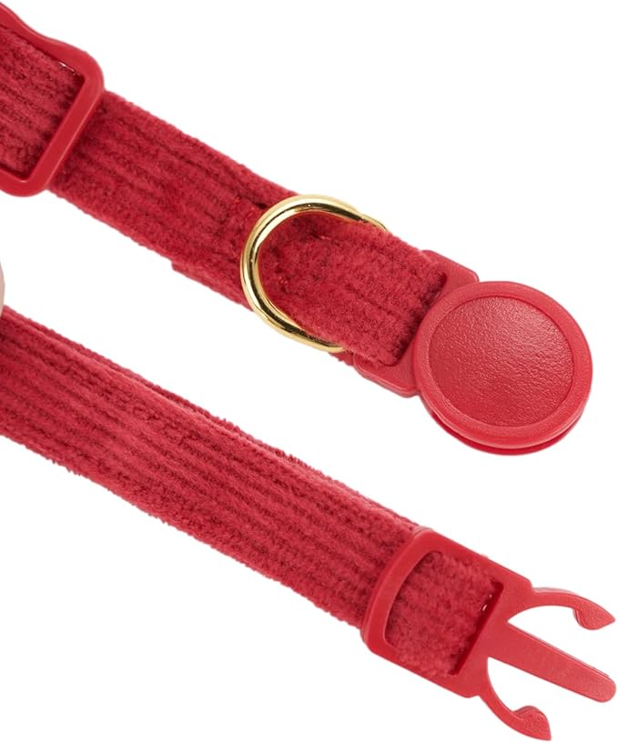 2 Pack Soft Corduroy Christmas Cat Collars with Bow Tie & Bell, Adjustable Breakaway Cotton Kitty Bowtie Collar for Girl Boy Kitten (Red & Green)
