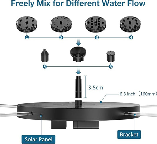 AISITIN 2.5W Solar Bird Bath Fountain, Solar Fountain for Bird Bath with 6 Nozzles, 6.7" Solar Powered Water Fountain for Garden, Ponds, Pool, Fish Tank, Outdoor and Aquarium, 2 Pack