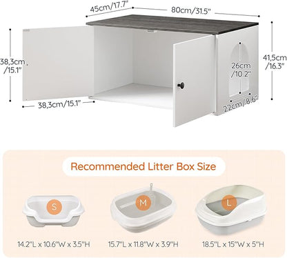 HOOBRO Cat Litter Box Enclosure, Hidden Litter Box Furniture with Side Entry, Litter Box Cabinet, Indoor Cat House, End Side Table, 31.5" L x 17.7" W x 16.3" H, White and Charcoal Gray BW40MW01