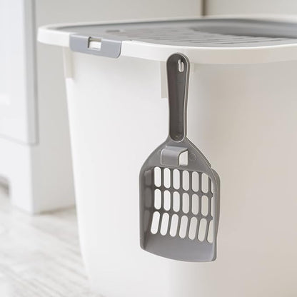 IRIS USA Cat Litter Box, Large Cat Box Enclosure, Top Entry with Litter Catching Lid, Enclosed with Scoop, White/Gray