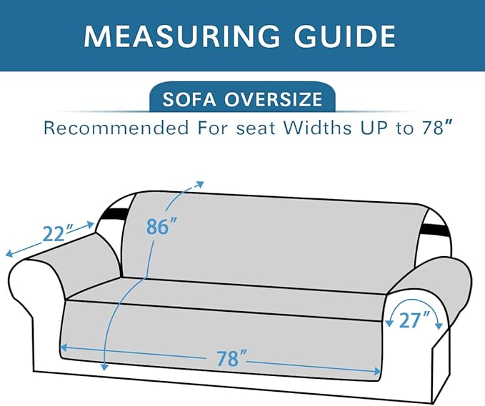 H.VERSAILTEX Reversible Sofa Slipcover Furniture Protector Water Resistant 2" Elastic Straps Sofa Cover Couch Covers Pets Kids Fit Sitting Width Up to 78" (Oversized Sofa: 86" x 132", Black/Grey)